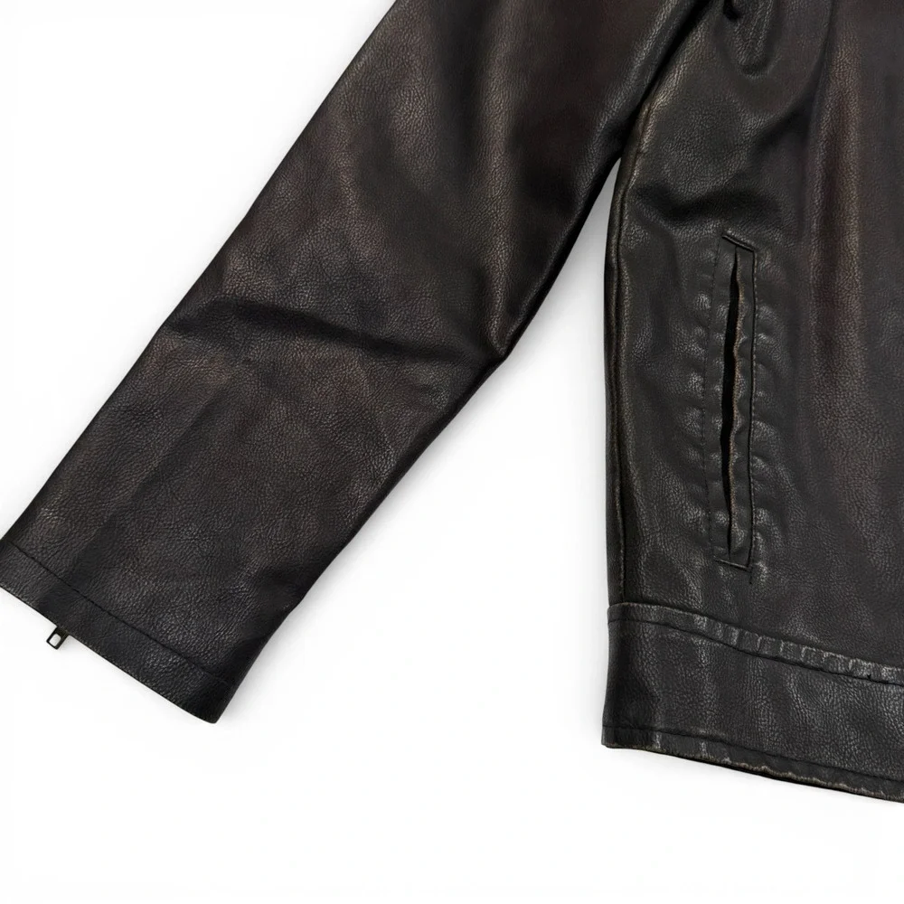 Aeropostale Faux Vegan Leather Jacket Sherpa Collar Brown Mens Small Bomber‎